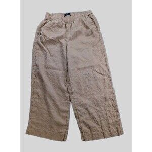 Tahari Pants Womens Small Beige Linen Wide Leg Pull On High Rise Elastic Waist